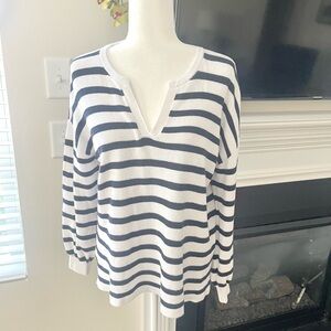 LOFT Navy and White Striped Pullover